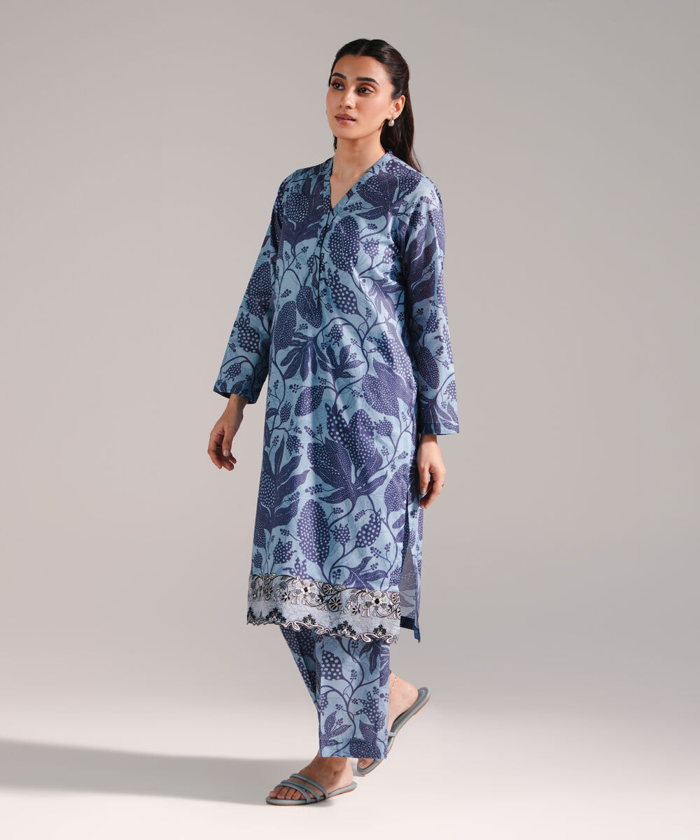 Women's RTW Lawn Embroidered Blue 2 Piece Suit