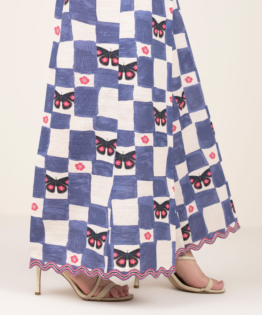 Women's RTW Khaddar Embroidered Blue Flared Pants