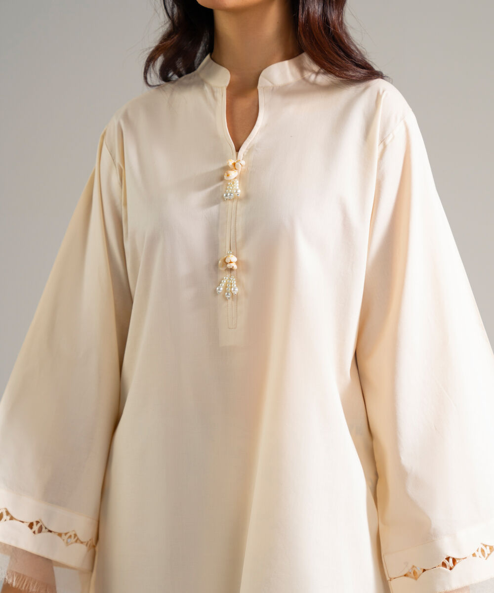 Women's RTW Cambric Solid Off White Straight Shirt