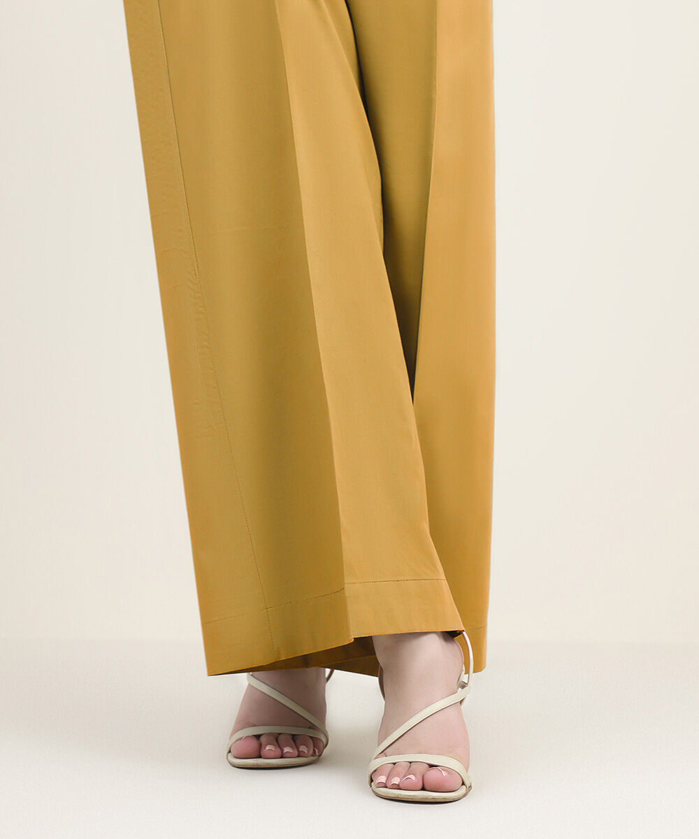 Unstitched Women's Yellow Cotton Solid Trousers