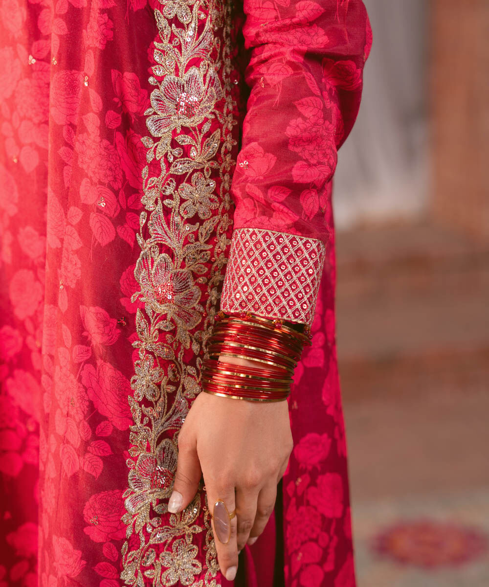 Women's RTW Viscose Raw Silk Pink Embroidered Two Piece Suit