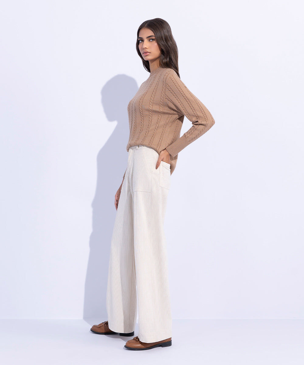 Woman - White Corduroy Trousers