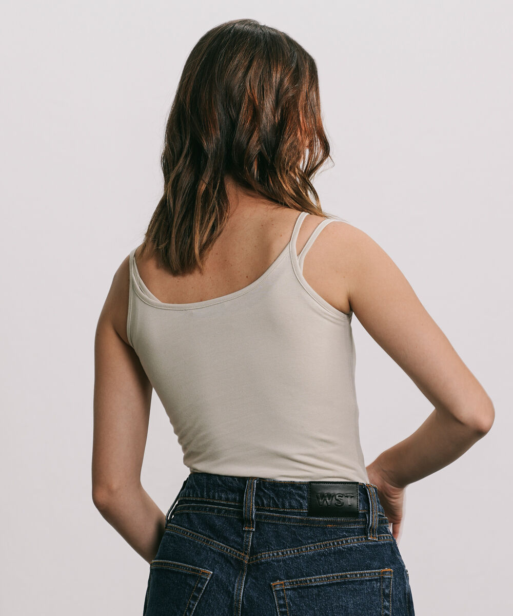 Women's Western Wear Beige Tank Top With Thin Straps