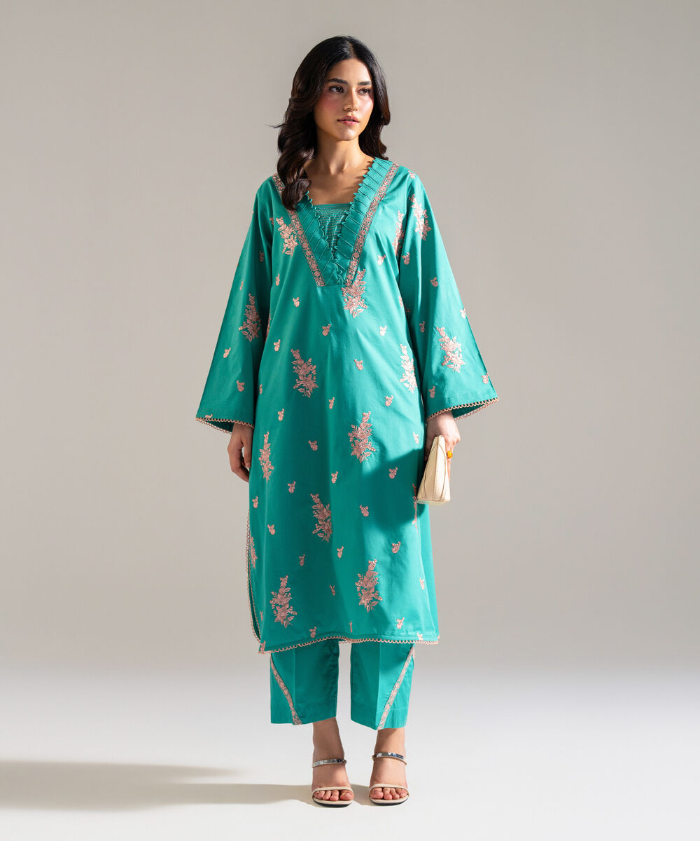 Women's RTW Lawn Embroidered Green  2 Piece Suit