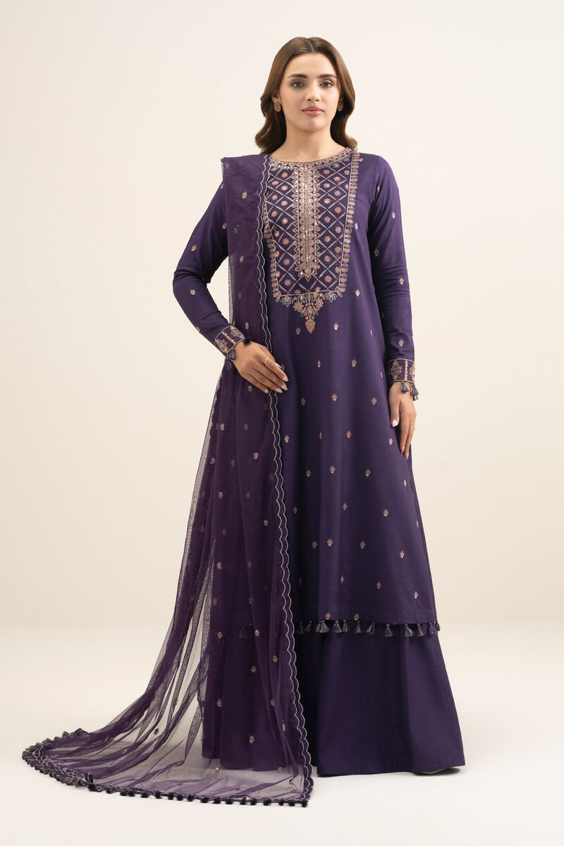 3 Piece - Embroidered Raw Silk Suit