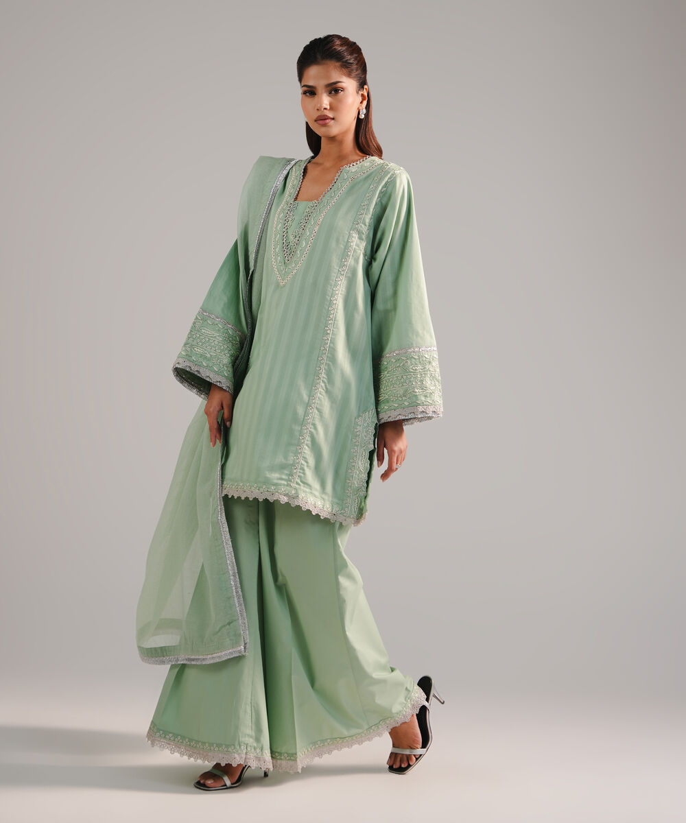 Women's RTW Leno Kara Embroidered Mint Green 3 Piece Suit