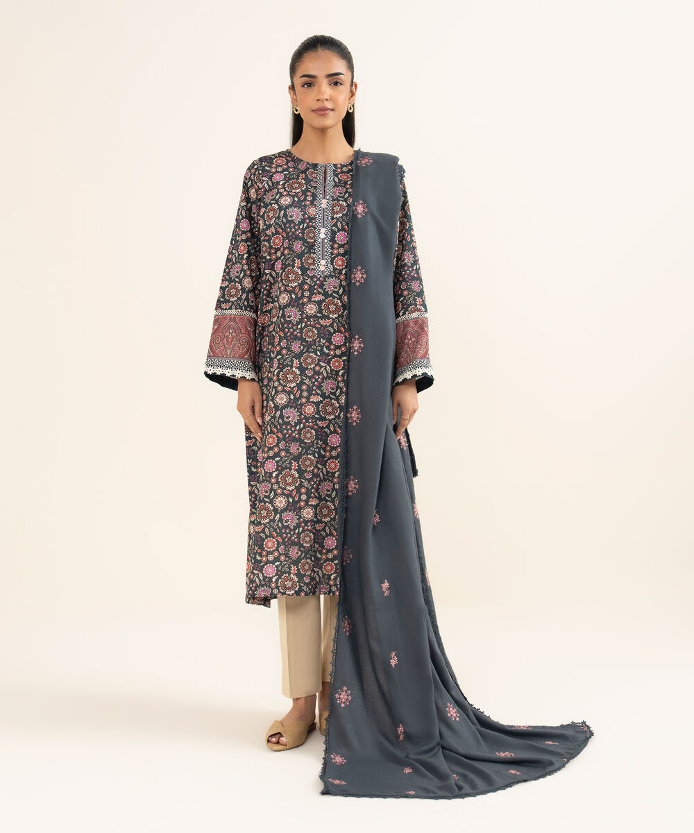 Dobby Embroidered Dark Teal Dupatta