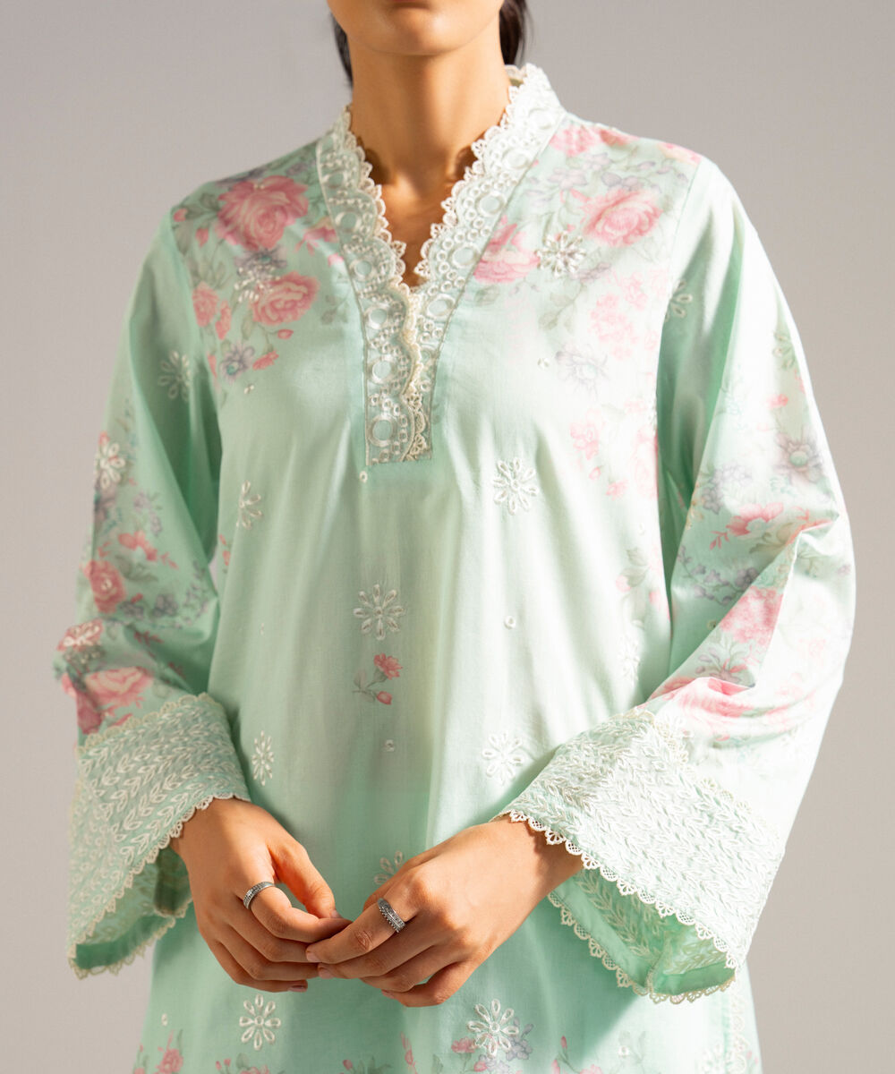 Women's RTW Lawn Embroidered Green 2 Piece Suit