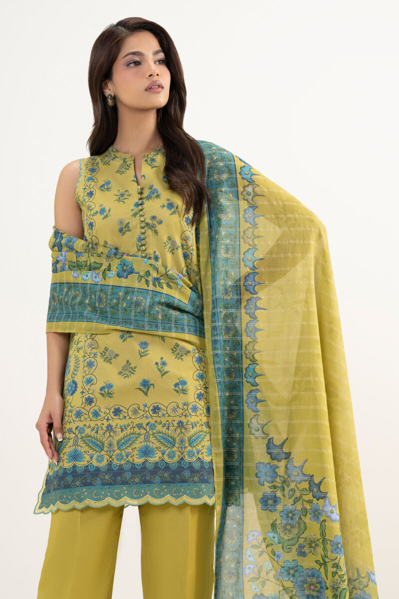 3 Piece - Printed Zari Lawn Suit
