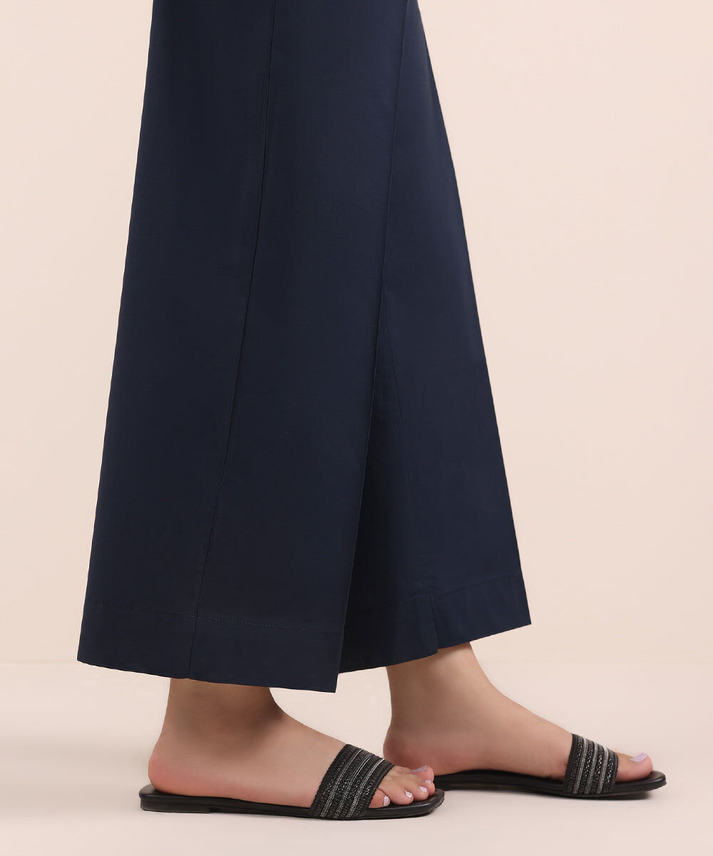 Woman - Blue Solid Cambric Culottes