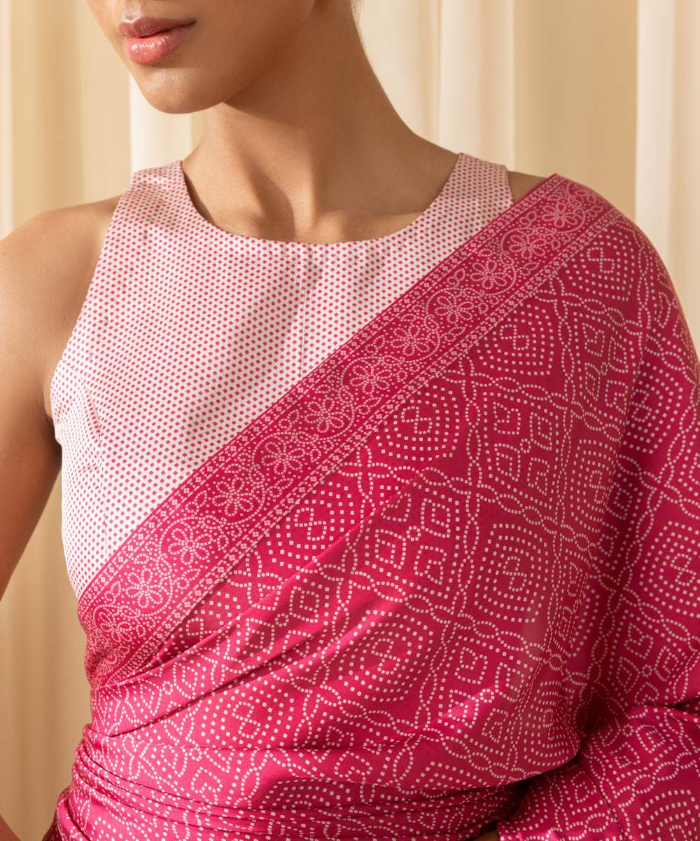 Women's Unstitched Embroidered Blended Satin Pink Saree