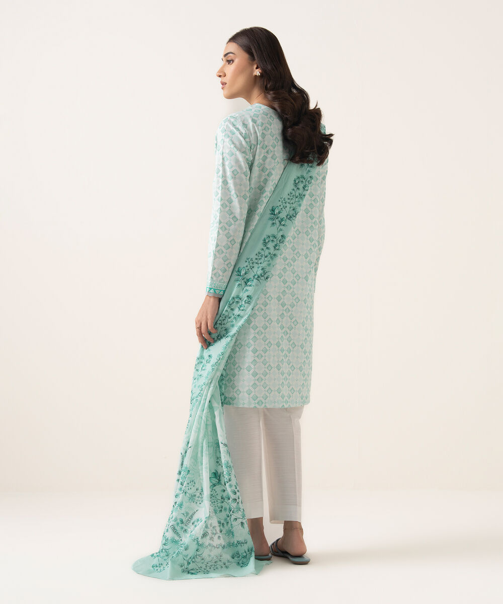 Women's Unstitched Lawn Printed Blue 3 Piece Suit