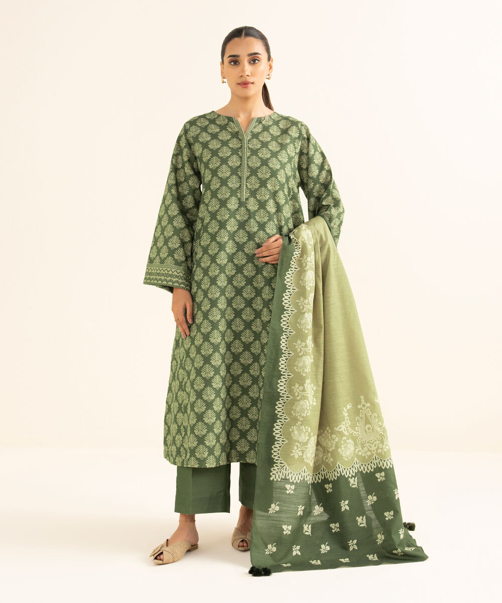 Women's Unstitched Lawn Printed Green 3 Piece Suit