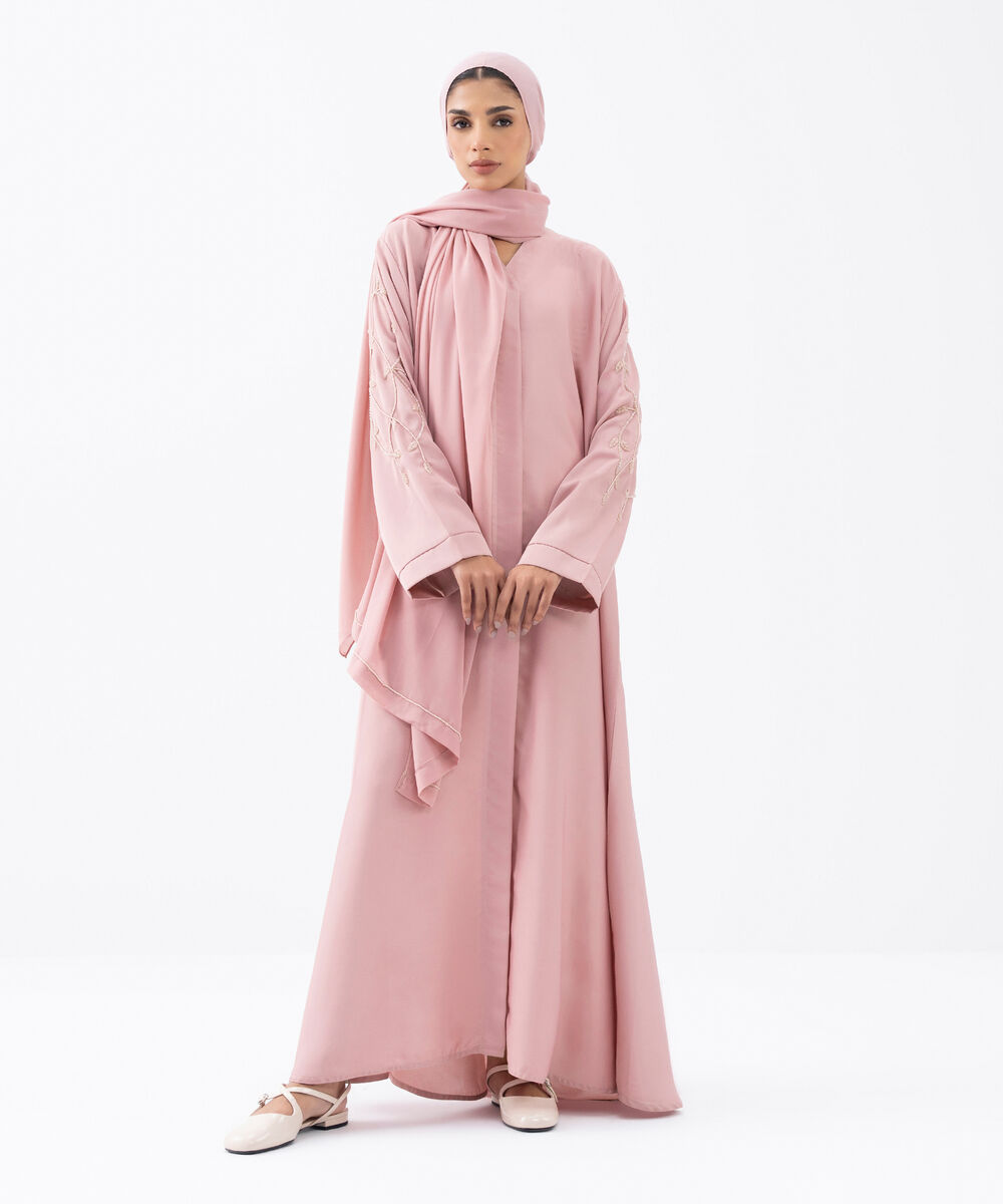 Women's Pink Polyester Abaya Set
