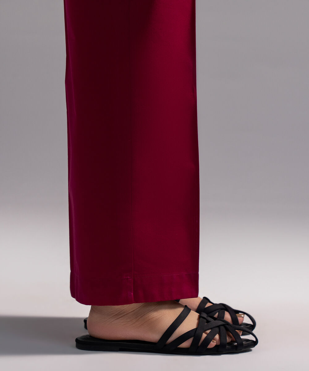 Women's RTW Cambric Solid Dark Pink Straight Pants