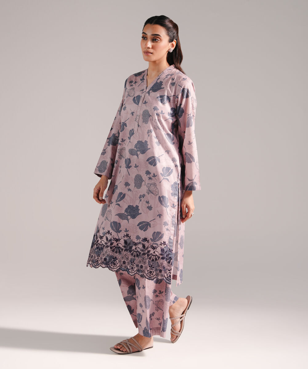 Women's RTW Lawn Embroidered Dusty Pink 2 Piece Suit