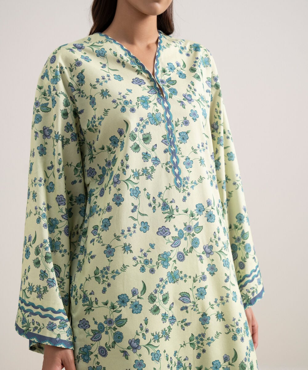Women's Unstitched Lawn Printed Light Yellow 3 Piece Suit
