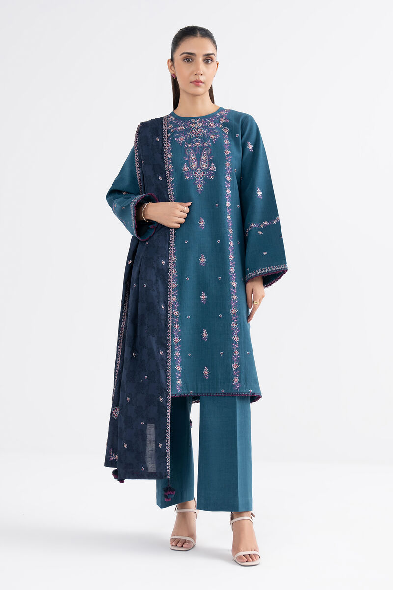 3 Piece - Embroidered Crosshatch Suit