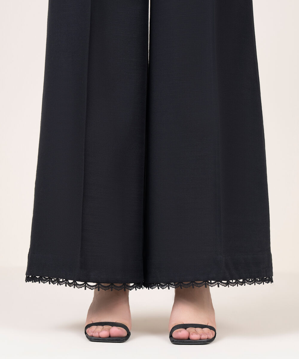 Women's RTW Khaddar Solid Black Culottes