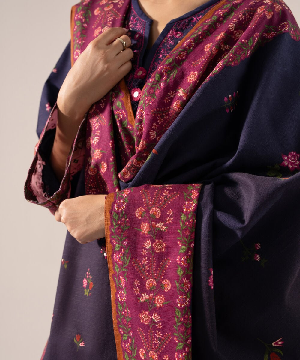 Women's Unstitched Lawn Embroidered Purple 3 Piece Suit