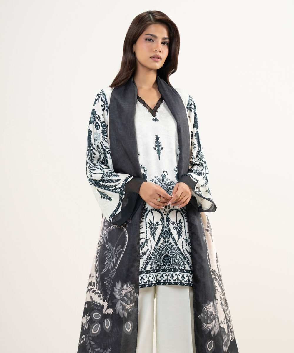 Women's RTW Premium Visocose Satin Embroidered Black 3 Piece Suit