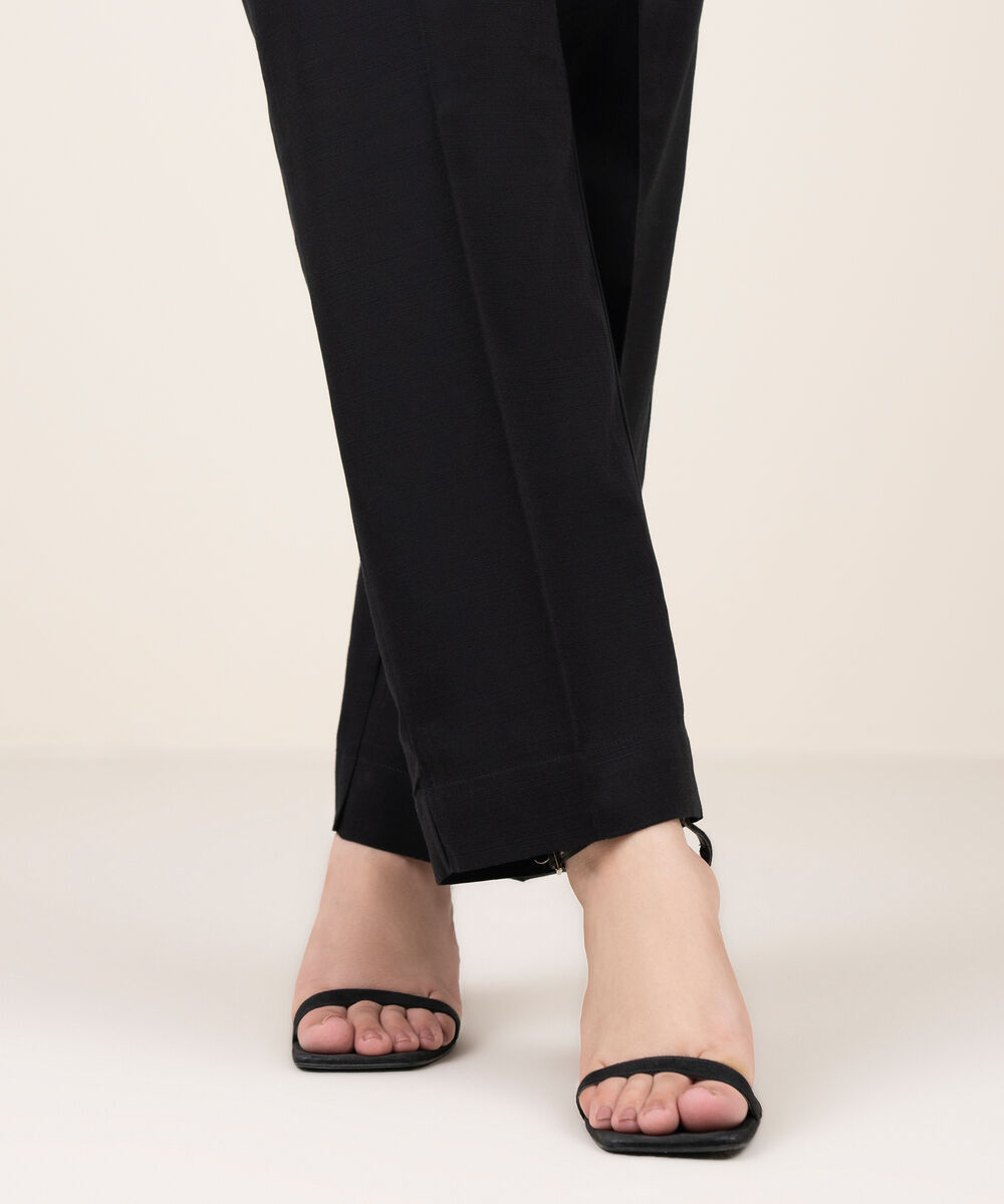 Women's RTW Khaddar Solid Black Straight Pants