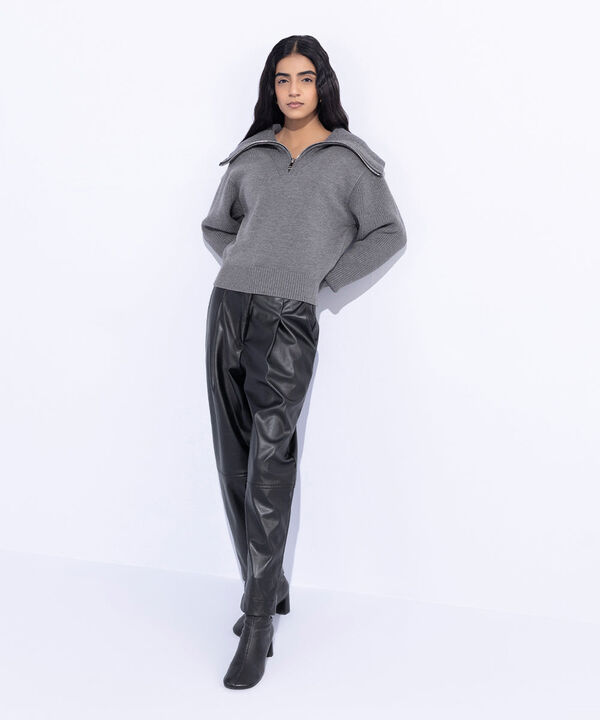 High Waisted Faux Leather Trousers null