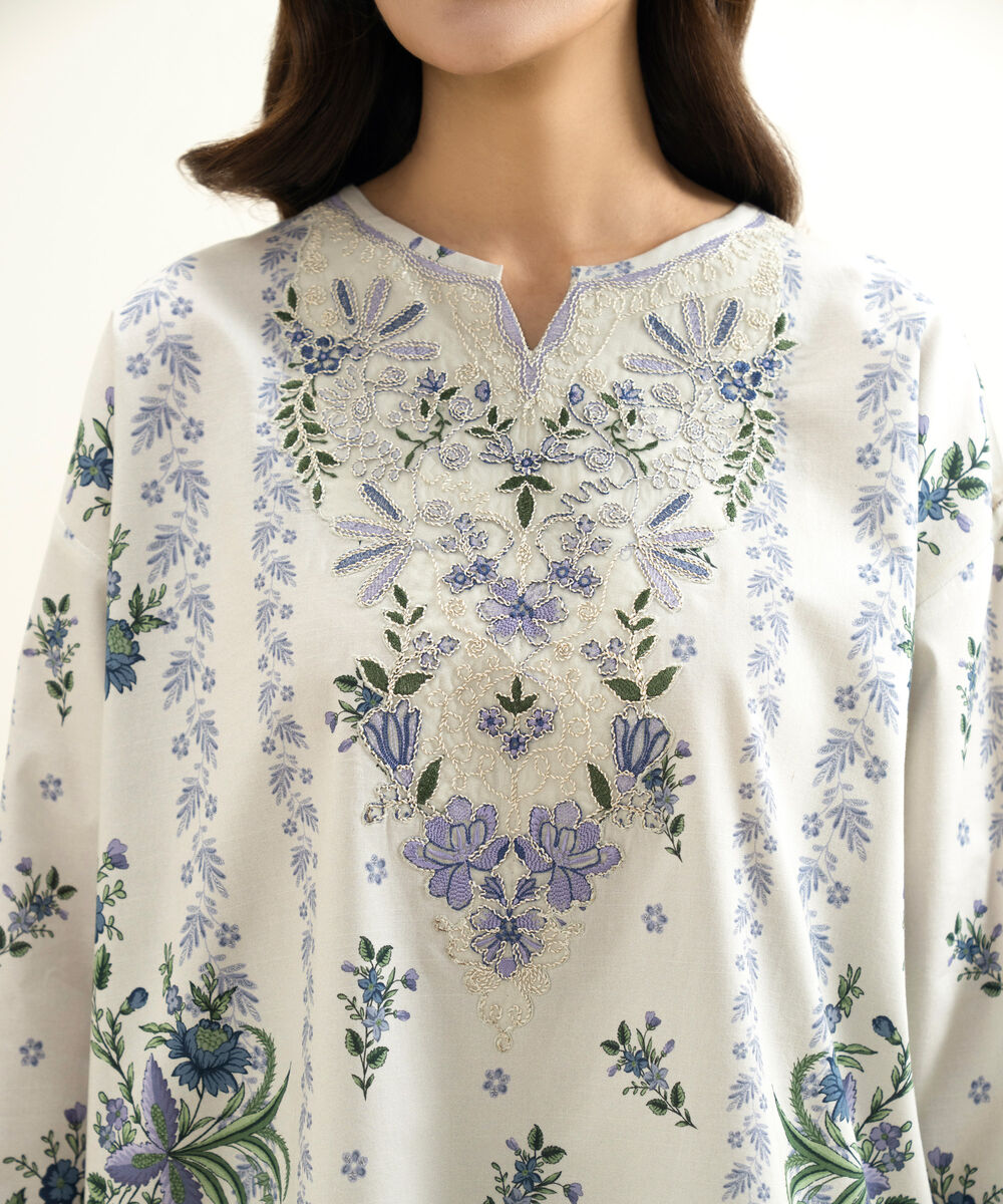 Women's Unstitched Lawn Embroidered Grey 3 Piece Suit