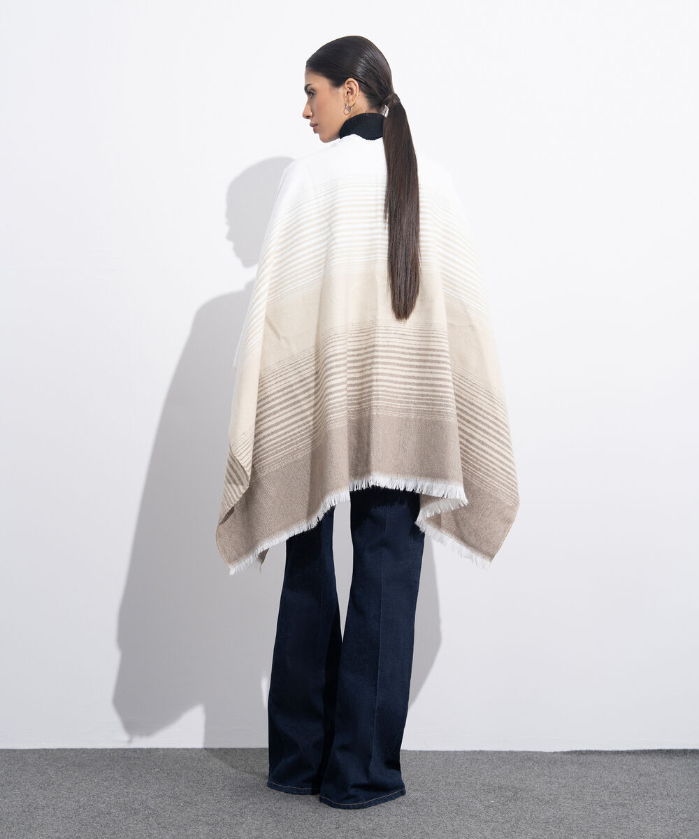 Women's Western Wear Beige & Off White Striped Cape Shawl
