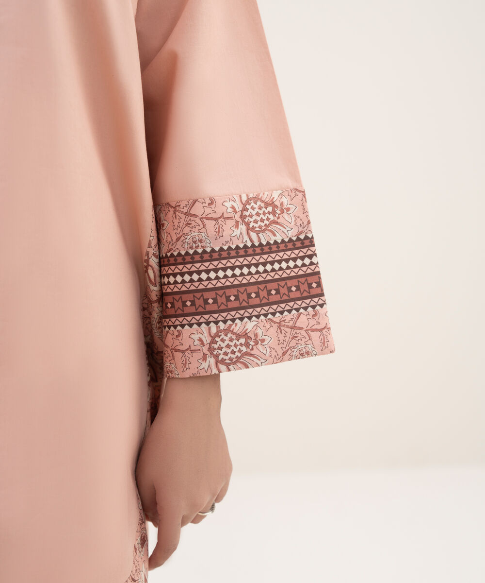 Women's Unstitched Cotton Printed Pink 2 Piece Suit