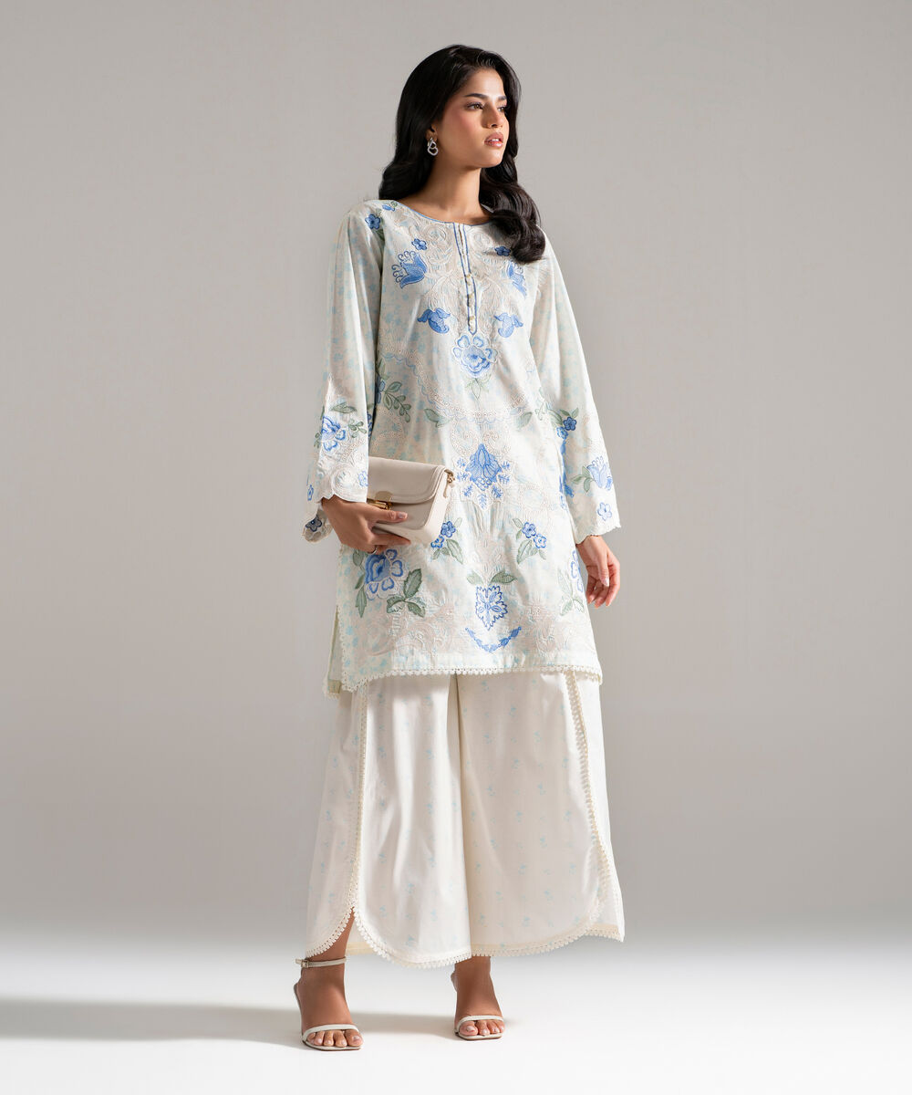 Women's RTW Lawn Embroidered Off White 2 Piece Suit