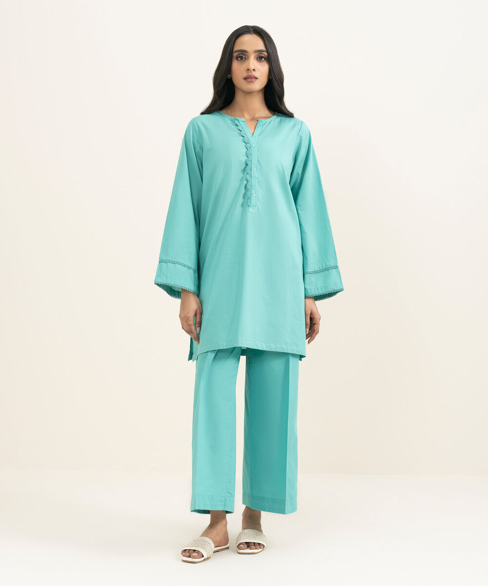 Women's RTW Cambric Solid Blue Straight Shirt