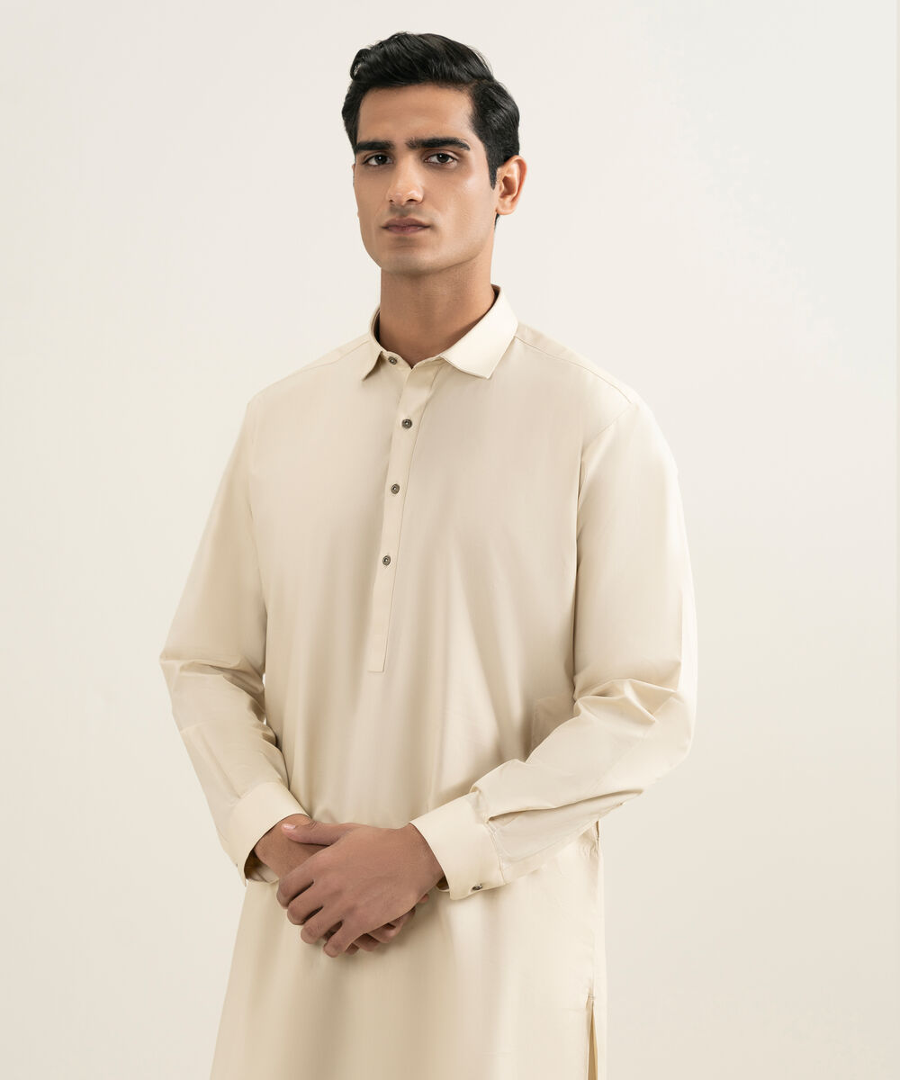 Men's Stitched Beige Kameez Shalwar