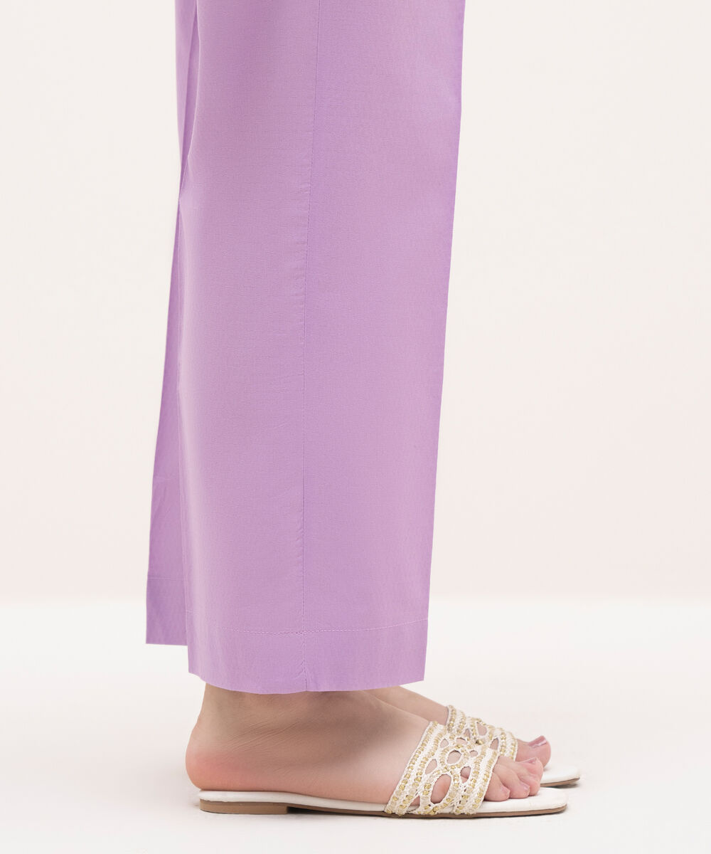 Women's RTW Textured Cotton Lilac Solid Straight Pants