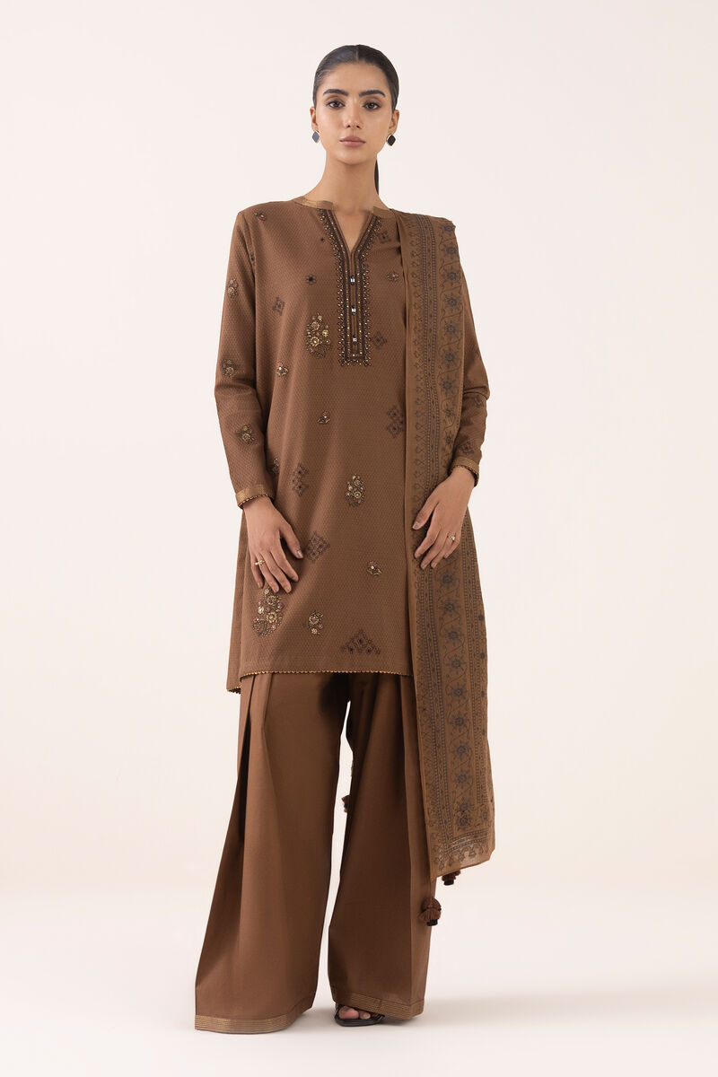 3 Piece - Embroidered Dobby Suit