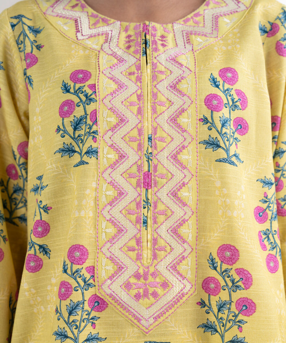 Women's RTW Light Khaddar Embroidered Yellow Straight Shirt