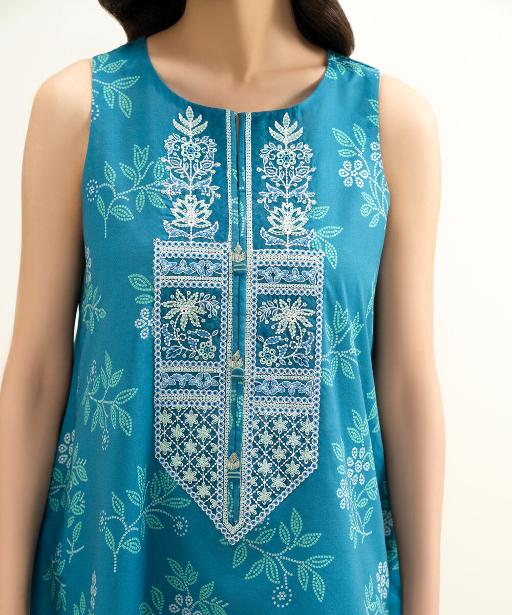 Women's Unstitched Lawn Embroidered Blue 3 Piece Suit