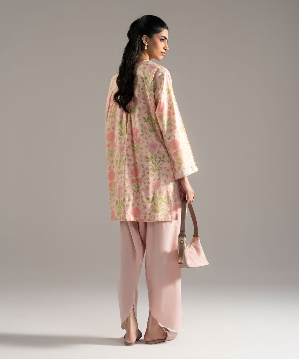 Women's RTW Cotton Viscose Printed Embroidered Pink 2 Piece Suit
