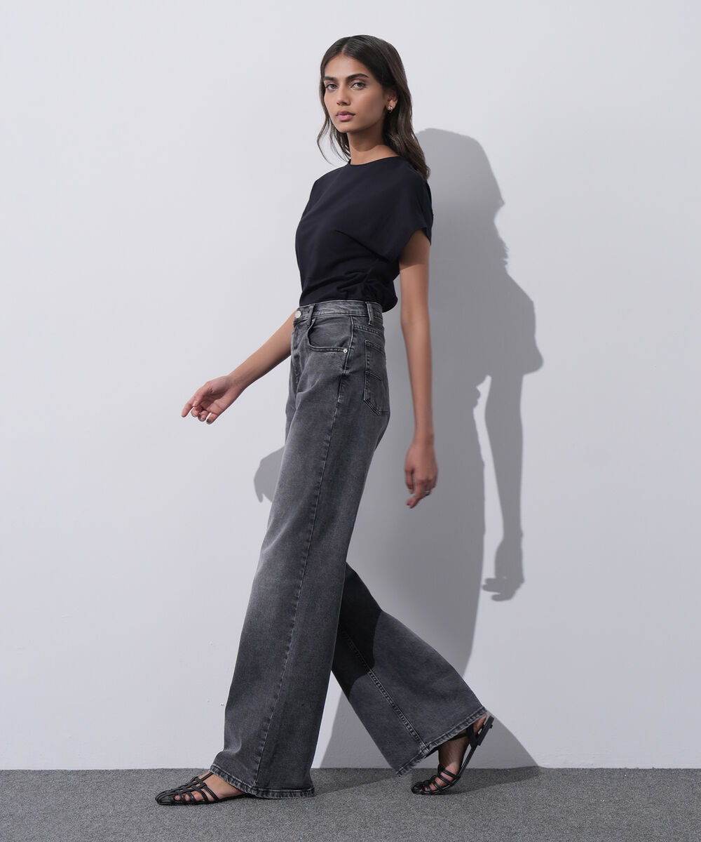 Women's Western Wear Black Short Sleeve Kimono T-Shirt