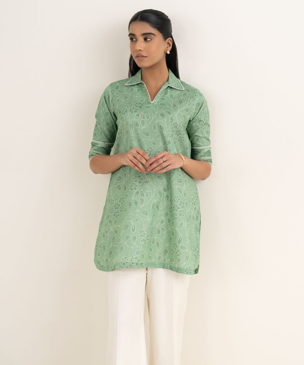 Women's Unstitched Lawn Printed Green Shirt