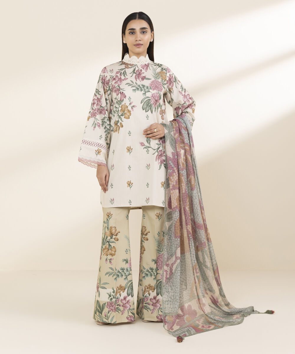 Unstitched Women's Off White Lawn 3 Piece Suit