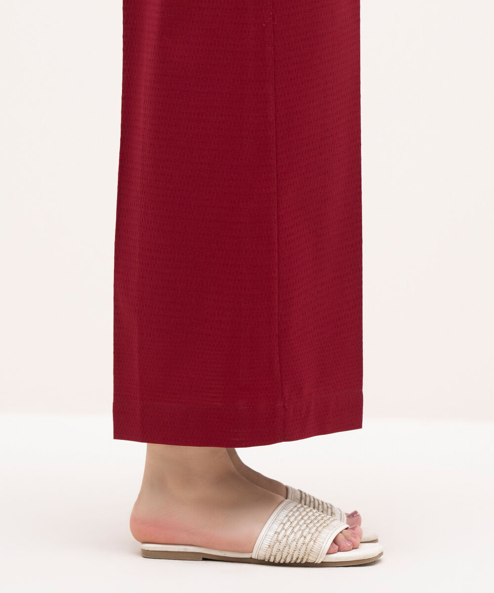 Women's RTW Textured Cotton Maroon Solid Culottes