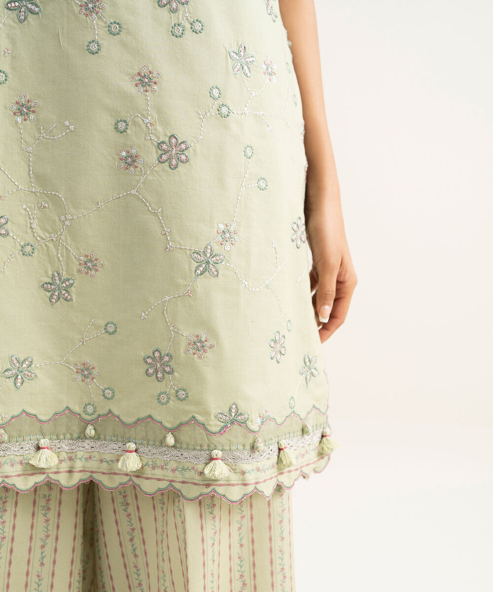 Women's Unstitched Lawn Embroidered Beige 3 Piece Suit