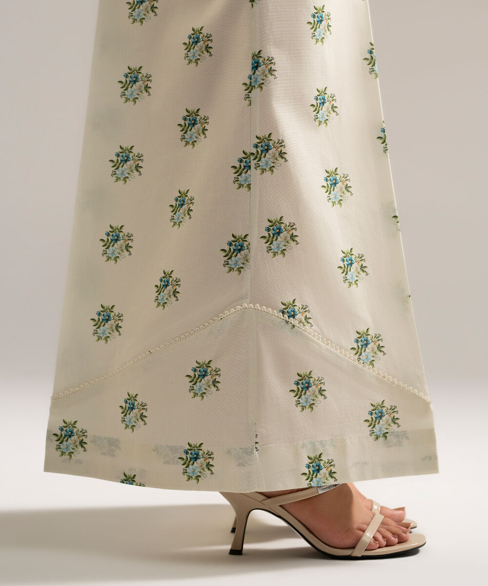 Women's RTW Cambric Printed Off White Flared Pants