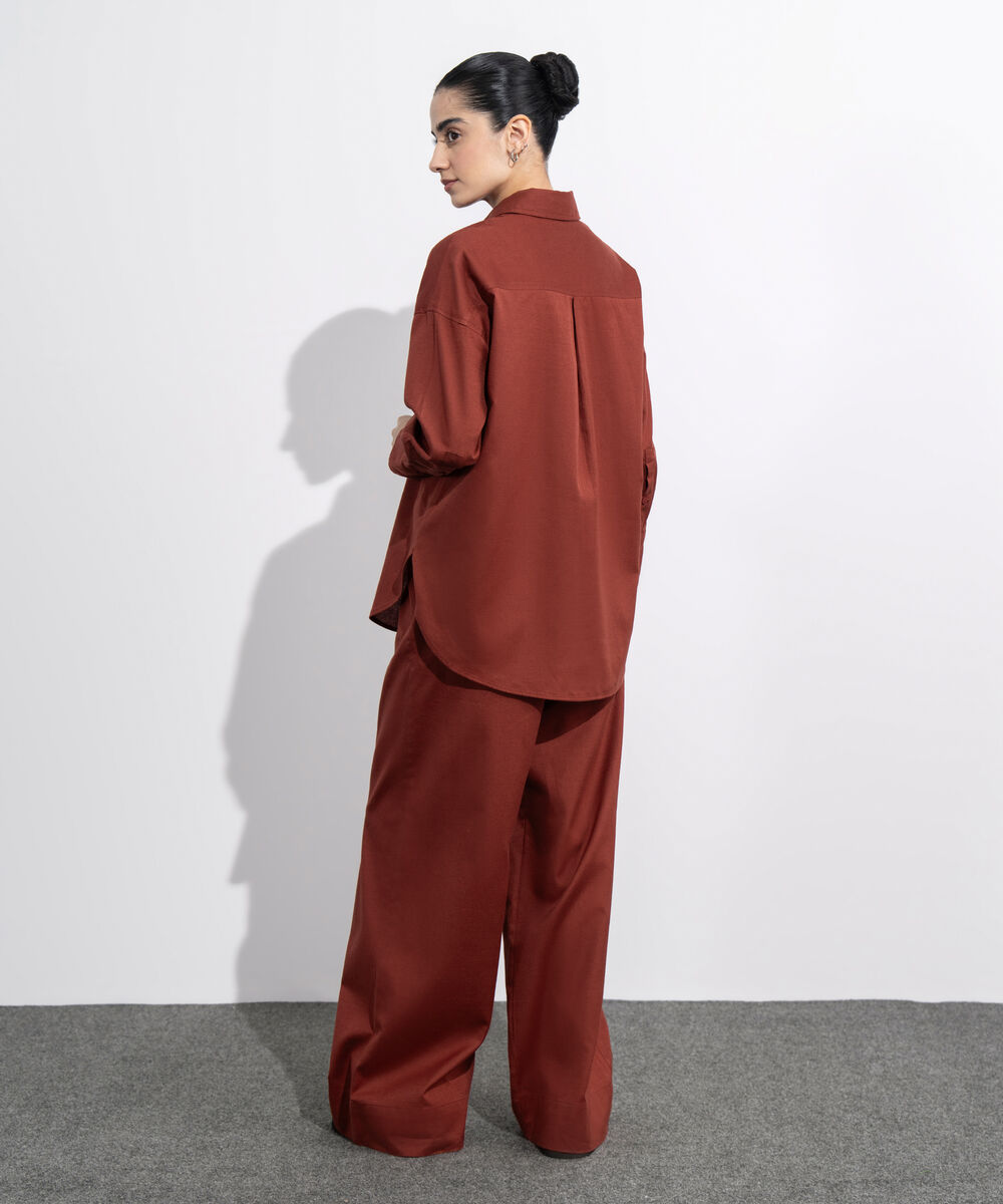 Women's Western Wear Maroon Loose Fit Linen Blend Shirt