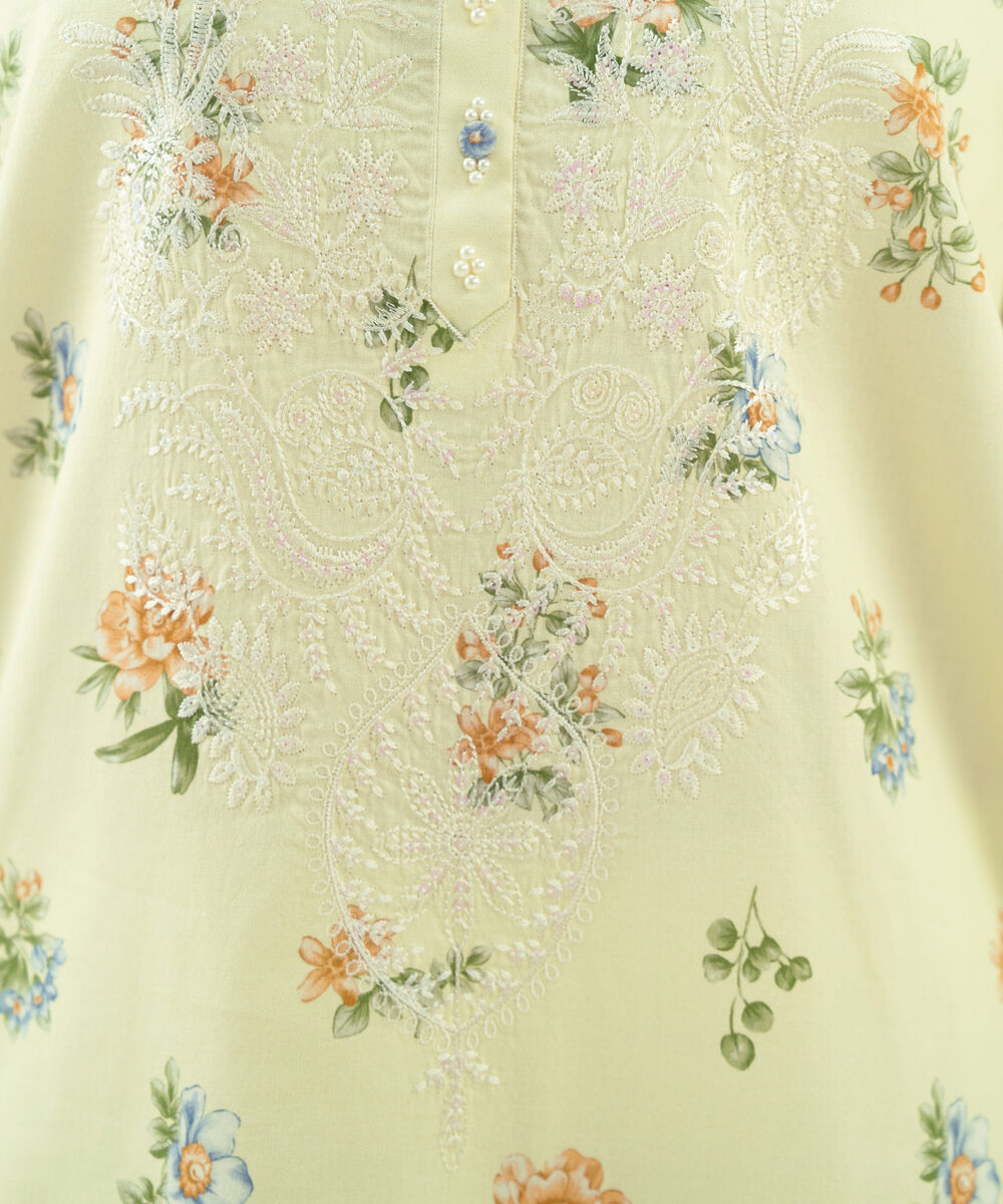 Women's Unstitched Lawn Embroidered Yellow 3 Piece Suit