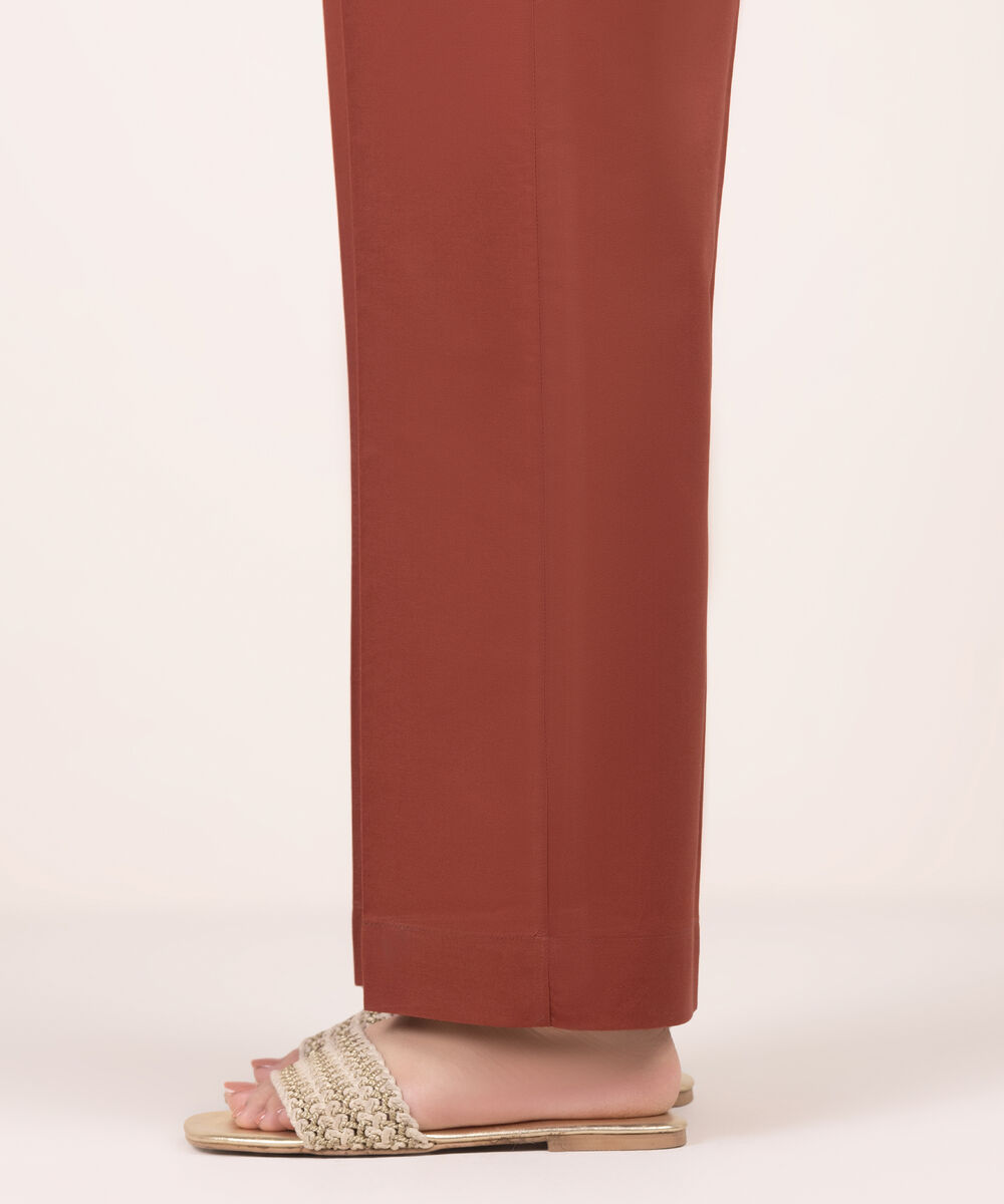 Women's RTW Cambric Solid Brown Straight Pants
