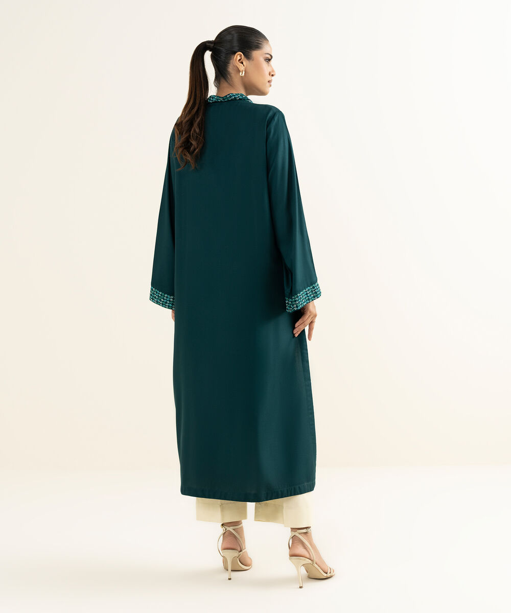 Women's RTW Bedford  Embroidered Green A-Line Shirt