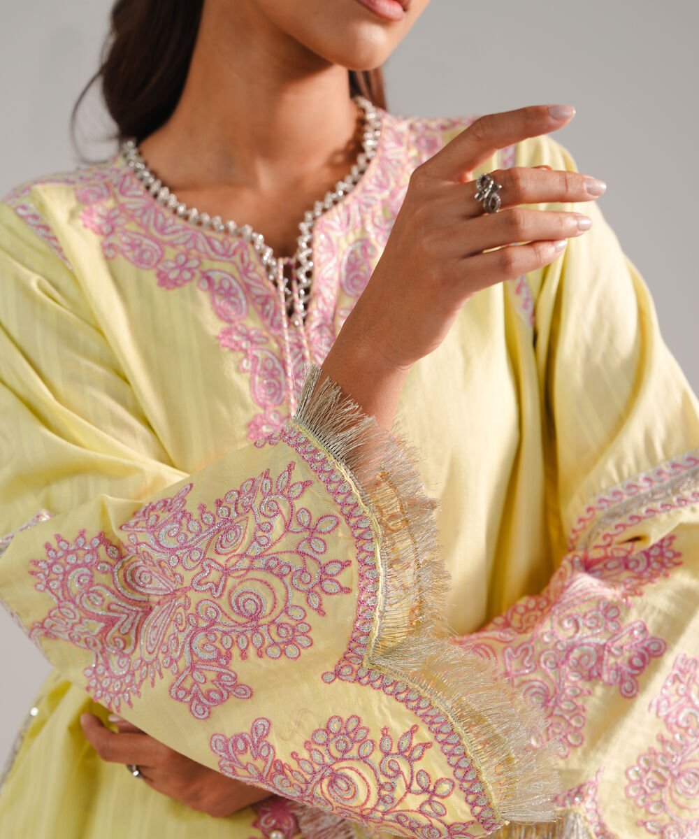 Women's RTW Leno Kara Embroidered Lime Yellow 3 Piece Suit
