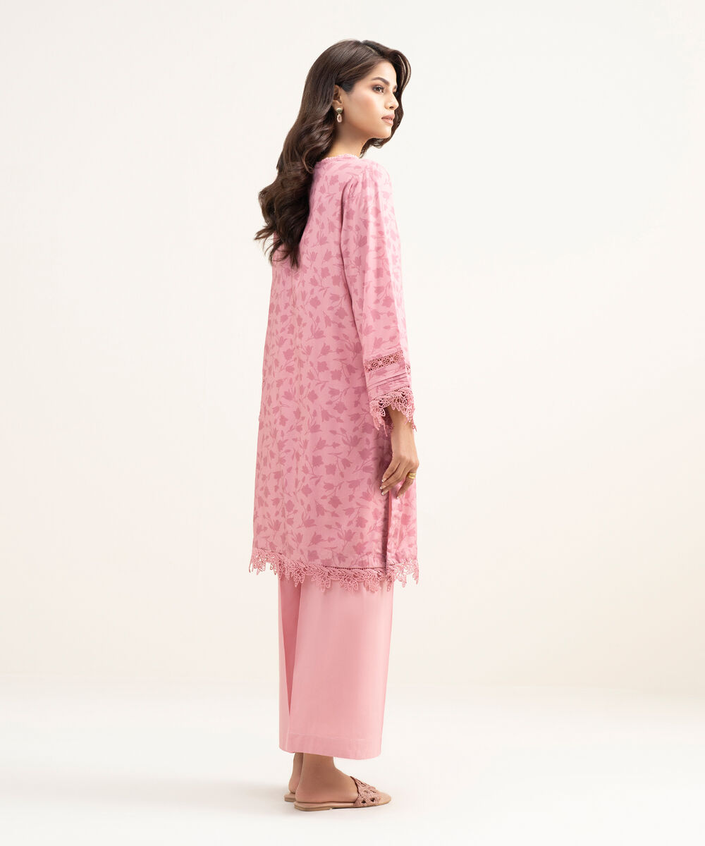 Women's RTW Arabic Lawn Printed Pink Straight Shirt
